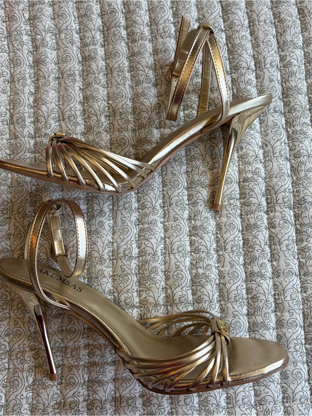 Gold Strappy High Heel Sandals - Oakumsas